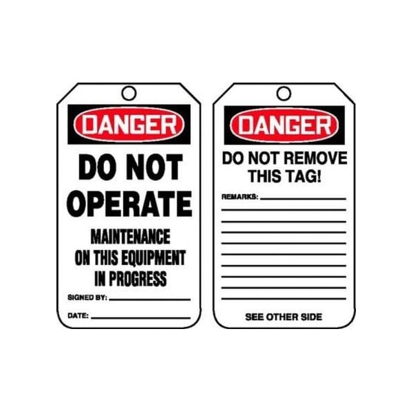 Accuform Safety Tags, DANGER DO NOT OPERATE MAINTENANCE ON THIS EQUIPMENT, 5.75in x 3.25in, RP-Plastic, 5PK MDT208PTM - main